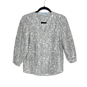 J. McLaughlin Silk Blend Gray and white animal print balloon sleeve top size XS
